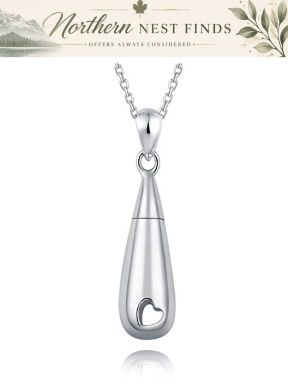 925 Sterling Silver Urn Pendant Necklace Teardrop Cremation Jewelry for Ashes